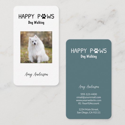 Happy Paws Hond Wandelen / Zittend Visitekaartje (Voorkant / Achterkant)