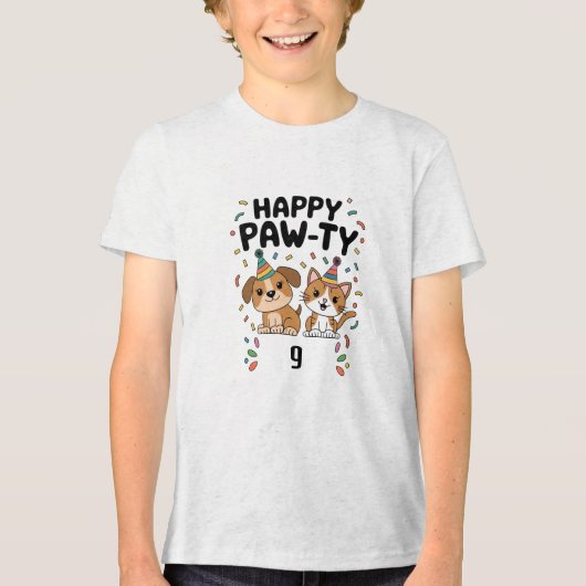 Happy Pawty Birthday Kinderen Basic T-shirt (Voorkant)