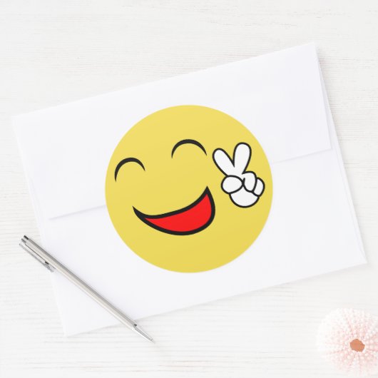 Happy Peace Face Ronde Sticker (Envelop)