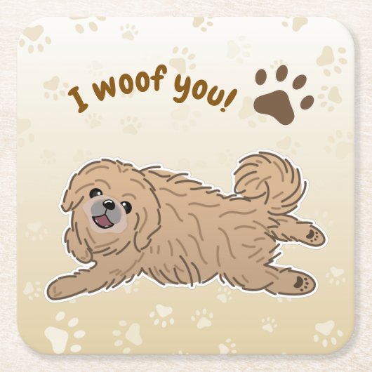Happy Pekingese Hondenliefhebber I Woof You Paws Kartonnen Onderzetters (Voorkant)