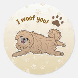 Happy Pekingese Hondenliefhebber I Woof You Paws Ronde Sticker