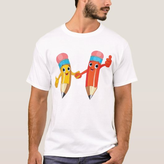 Happy Pencils rood en geel T-shirt (Voorkant)