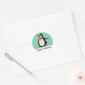 Happy Penguin Cartoon met aangepaste naam Ronde Sticker (Envelop)