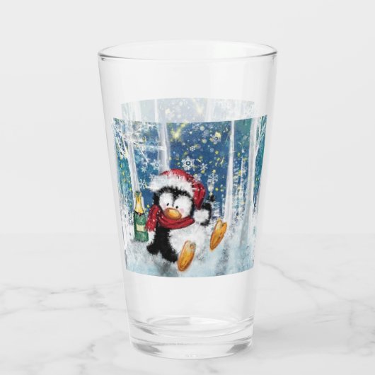 Happy Penguin Christmas Glass Glas (Achterkant)