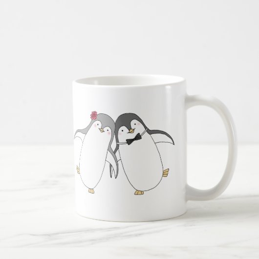 Happy Penguin Couple Cute Wedding Jubileum Mok (Rechts)