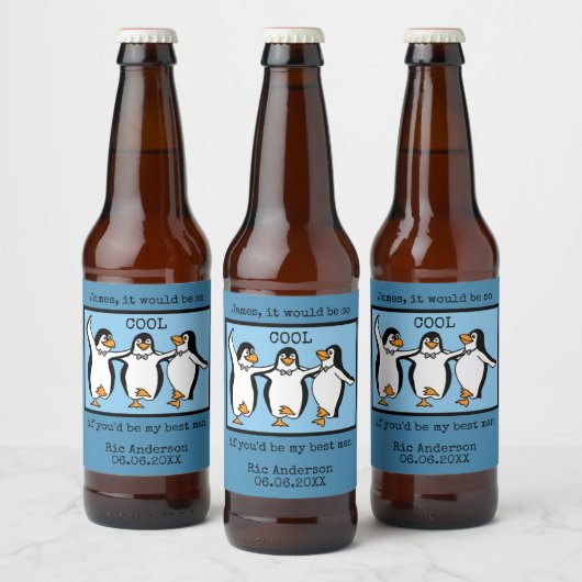 Happy Penguin Dancing Groomsmen Beer Label Bier Etiket (Flessen)