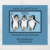 Happy Penguin Dancing Groomsmen Beer Label Bier Etiket (Enkel label)