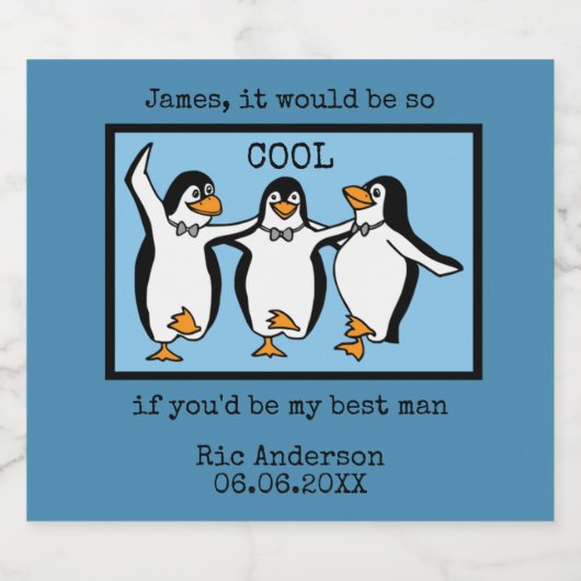 Happy Penguin Dancing Groomsmen Beer Label Bier Etiket (Enkel label)