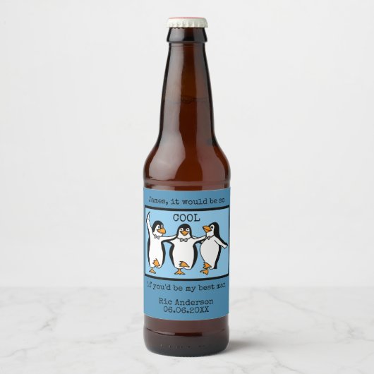 Happy Penguin Dancing Groomsmen Beer Label Bier Etiket (Voorkant)