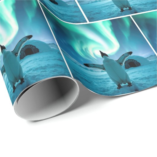 Happy Penguin Dancing Under Northern Lights Cadeaupapier (Rol Hoek)