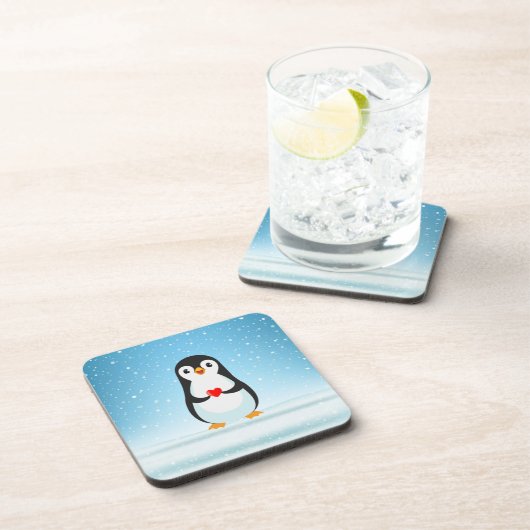 Happy Penguin die een hart vasthoudt Bier Onderzetter (Rechterzijde)