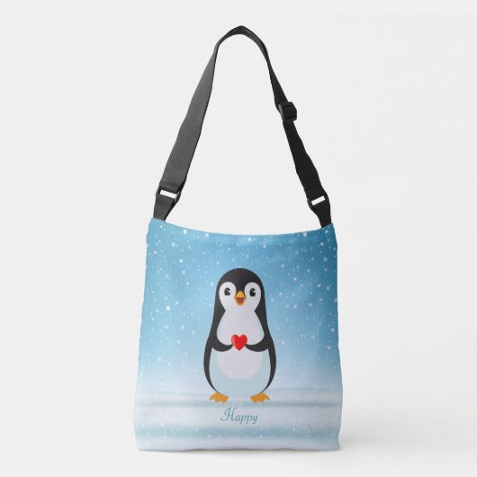 Happy Penguin die een hart vasthoudt Crossbody Tas (Voorkant)