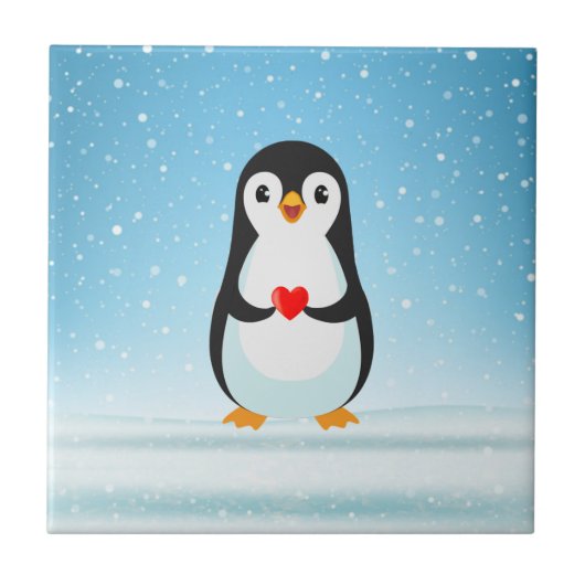 Happy Penguin die een hart vasthoudt Tegeltje (Voorkant)