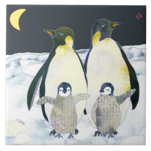 Happy Penguin Family Cute Animal Kerstdeco Tegeltje