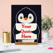 Happy penguin holding a sign to personalize acryl bord (Huwelijk)