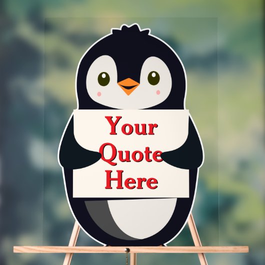Happy penguin holding a sign to personalize acryl bord (Neutraal)