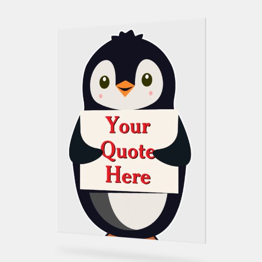 Happy penguin holding a sign to personalize acryl bord (Hoek)