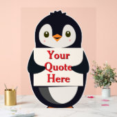 Happy penguin holding a sign to personalize acryl bord (Huwelijk)