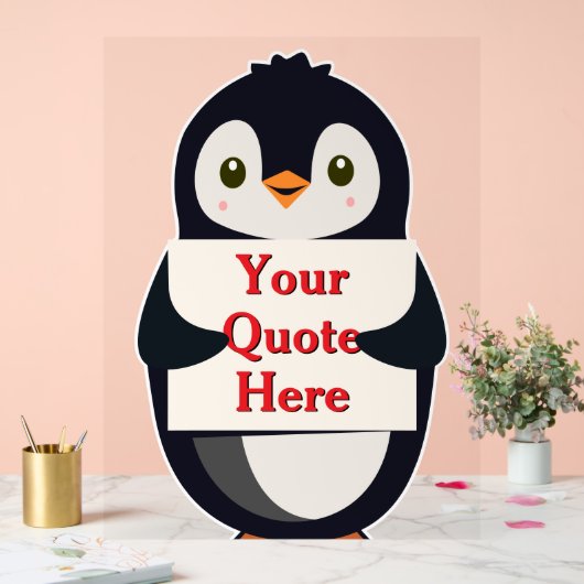 Happy penguin holding a sign to personalize acryl bord (Huwelijk)