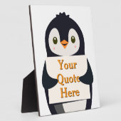 Happy penguin holding a sign to personalize fotoplaat (Zijkant)