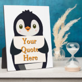 Happy penguin holding a sign to personalize fotoplaat (Zijkant)