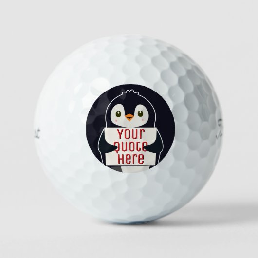 Happy penguin holding a sign to personalize golfballen (Voorkant)