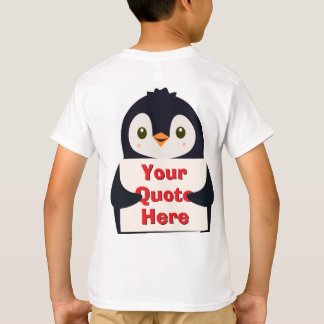 Happy penguin holding a sign to personalize t-shirt