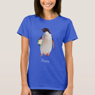 Happy Penguin Holding Flowers T-Shirt