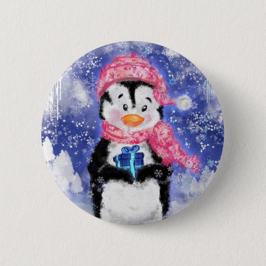 Happy Penguin-kerstButton Ronde Button 5,7 Cm (Voorkant)