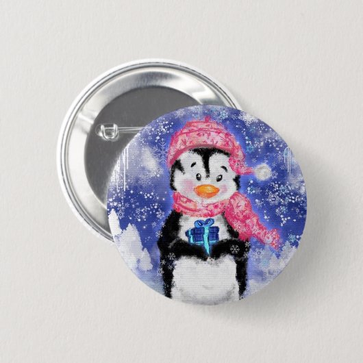 Happy Penguin-kerstButton Ronde Button 5,7 Cm (Voorkant /achterkant)