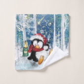 Happy Penguin - Kerstmis Bad Handdoek (Wasdoekje)