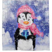 Happy Penguin - Kerstmis - Douchegordijn (Voorkant)
