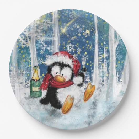 Happy Penguin - Kerstmis Papieren Bordje (Voorkant)