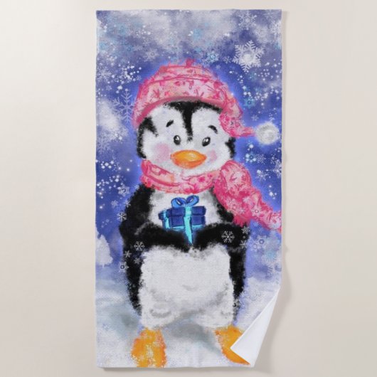 Happy Penguin - Kerstmis - Strandlaken (Voorkant)