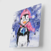Happy Penguin - Kerstmis - Vierkante Klok (Hoek)