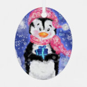 Happy Penguin - Merry Kerstmis - Cute - Metalen Ornament (Achterkant)