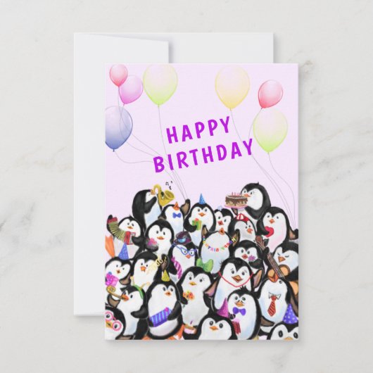 Happy Penguin Party Funny Birthday Kaart (Voorkant)