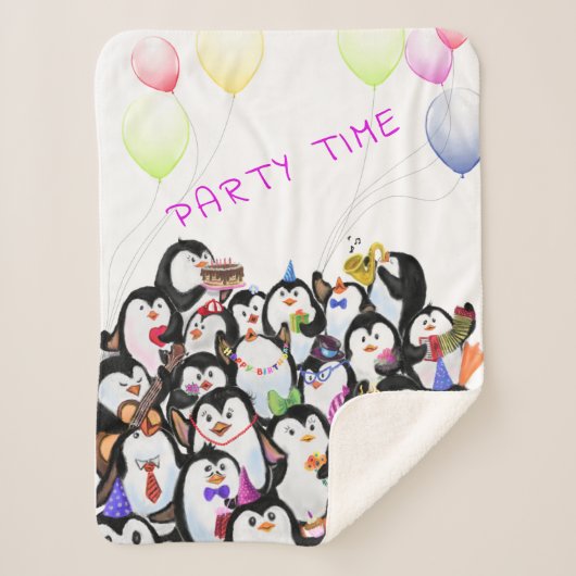Happy Penguin Party Sherpa Deken - Aangepaste teks (Voorkant)