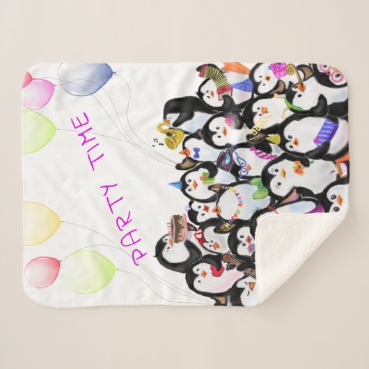 Happy Penguin Party Sherpa Deken - Aangepaste teks (Voorkant (horizontaal))