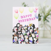 Happy Penguin Party Verjaardag Kaart -  (Staand voorkant)