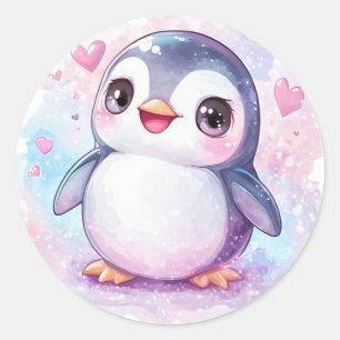 Happy Penguin Round Pastel Sticker