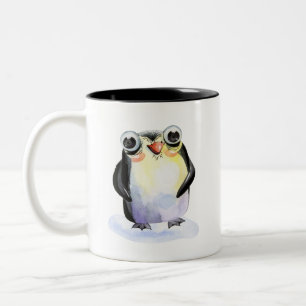 Happy Penguin Waterverf Illustration Collectible Tweekleurige Koffiemok