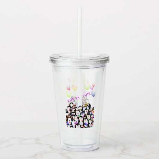 Happy Penguins Acryl Tumbler Drinkbeker (Voorkant)