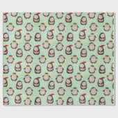 Happy Penguins die kerstmannetjes met oorsuizen dr Cadeaupapier (Vlak)