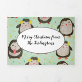 Happy Penguins die kerstmannetjes met oorsuizen dr Drieluik Wenskaart (Cover)