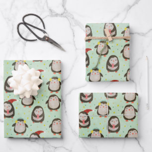 Happy Penguins die kerstmannetjes met oorsuizen dr Inpakpapier Vel