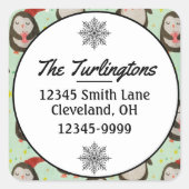 Happy Penguins die kerstmannetjes met oorsuizen dr Vierkante Sticker (Voorkant)