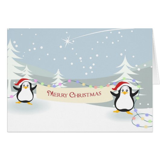 Happy Penguins kerstKaart (Voorkant Horizontaal)