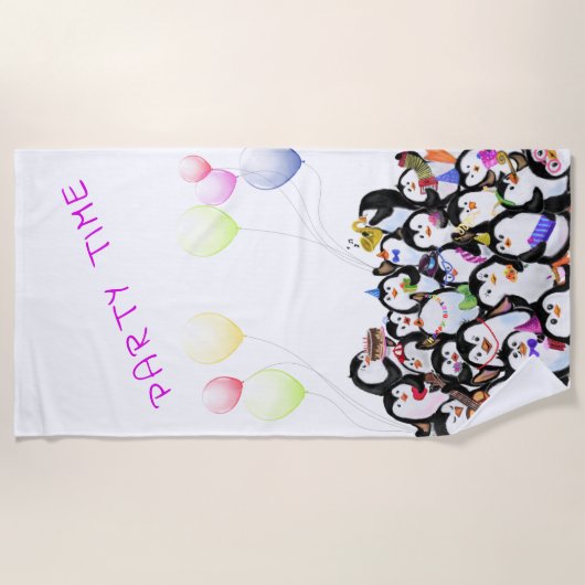Happy Penguins Party Beach Towel Cartoon Strandlaken (Voorkant)