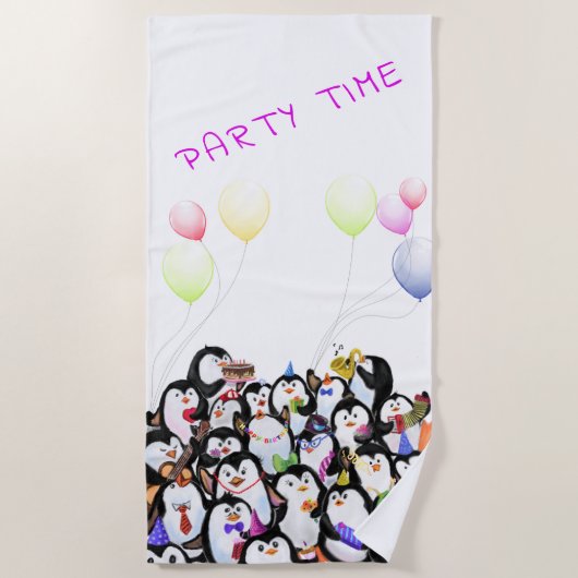 Happy Penguins Party Beach Towel Cartoon Strandlaken (Voorkant)